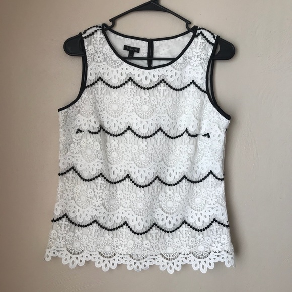 Talbots Sleeveless Lace Keyhole Back White and Black Top 2 NWOT - Picture 11 of 11